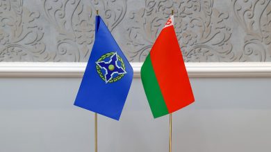 Флажки ОДКБ и Беларуси на столе