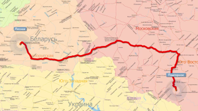 Карта маршрута воинского эшелона из Беларуси по территории России к границе с Украиной