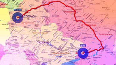 Карта маршрута воинского эшелона из Беларуси по территории России к границе с Украиной