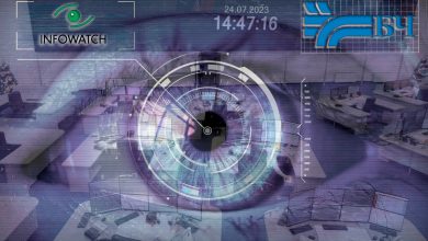 Коллаж: глаз, диспетчерский зал, логотипы InfoWatch и БЧ