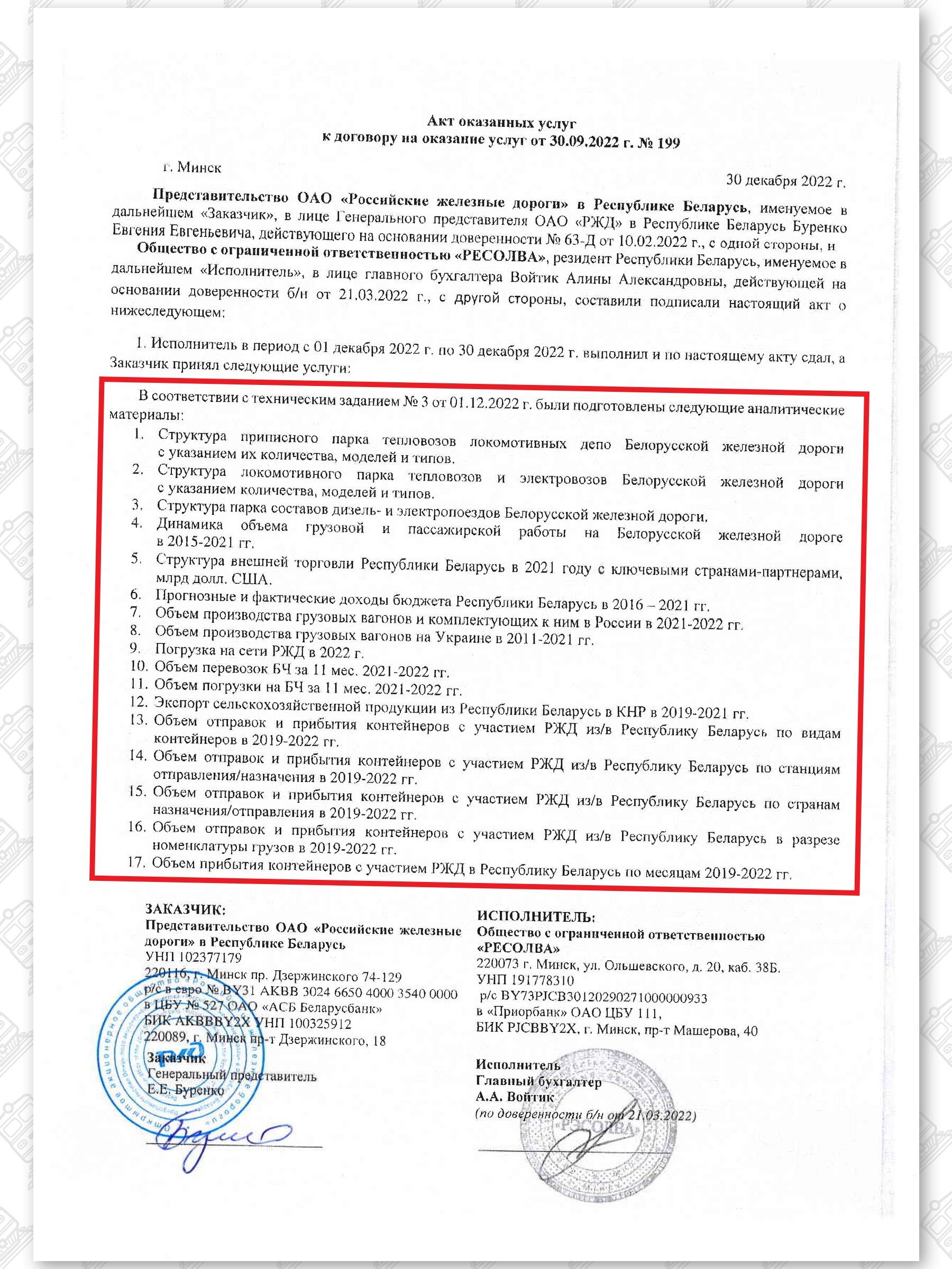 Акт ООО "РЕСОЛВА"-ПРБ РЖД. Декабрь 2022, лист 1