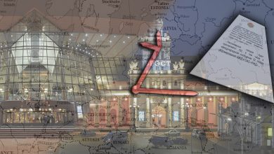 Коллаж: вокзал, часы и лист документа на фоне карты