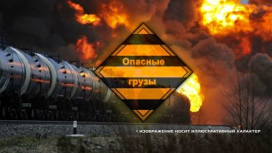 Горящие цистерны и знак «Опасные грузы», надпись «Изображение носит иллюстративный характер»