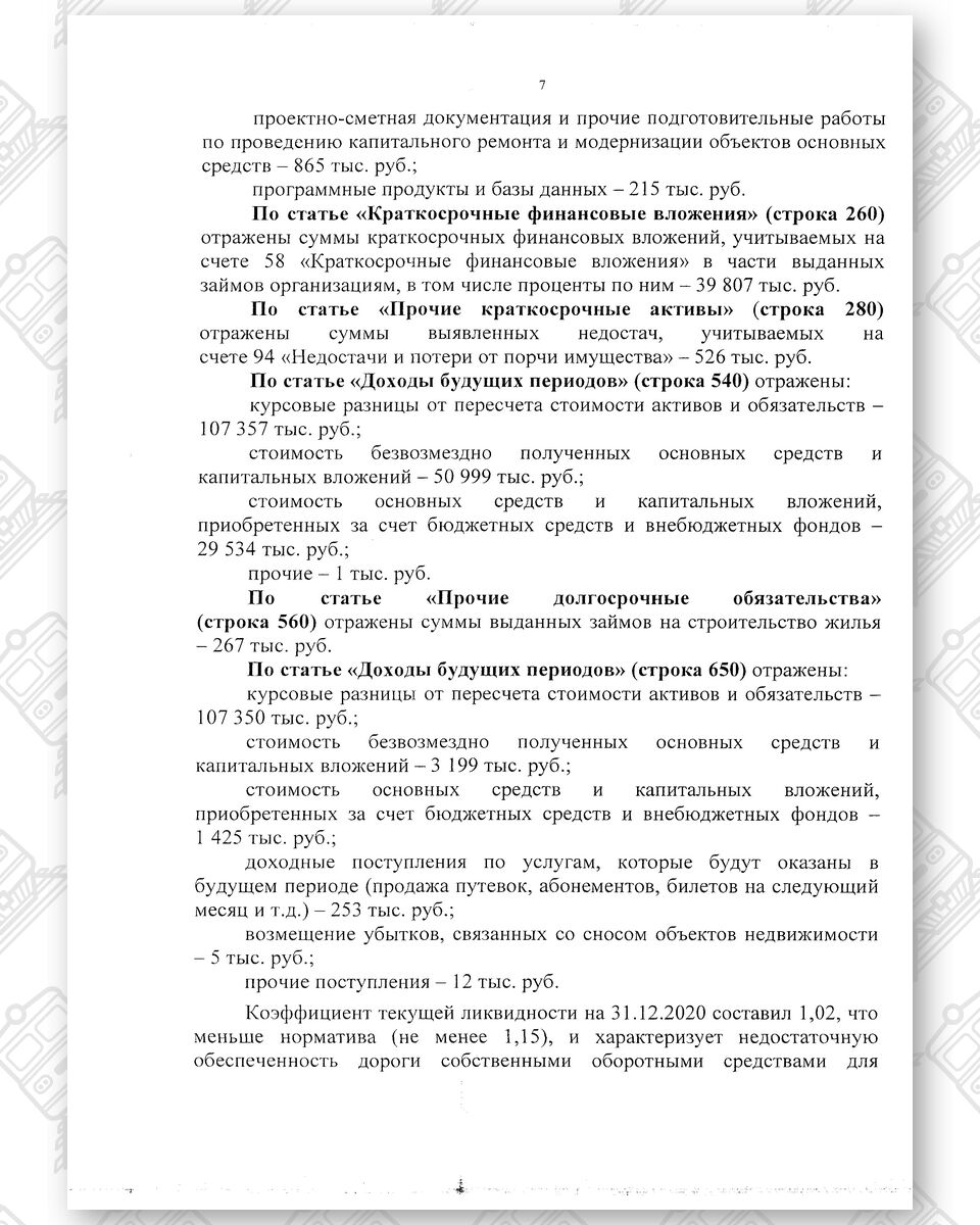 Бухгалтерская отчетность БЖД за 2020 год, лист 16