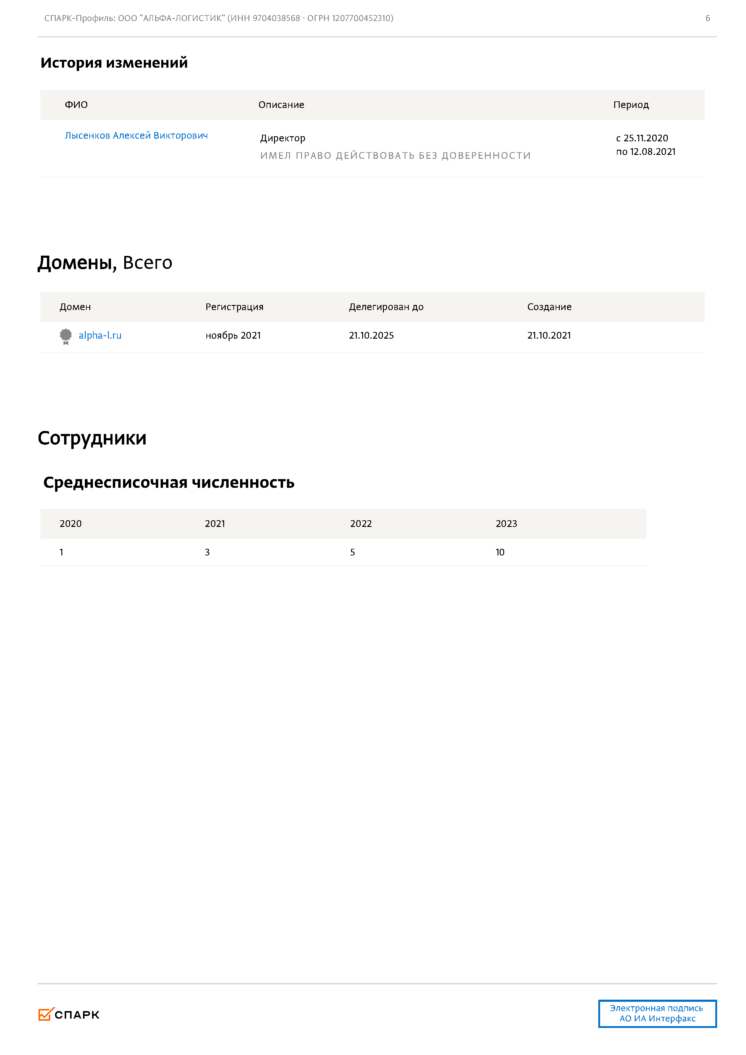 Выписка и общие сведения о компании ООО «Альфа-Логистик», лист 6
