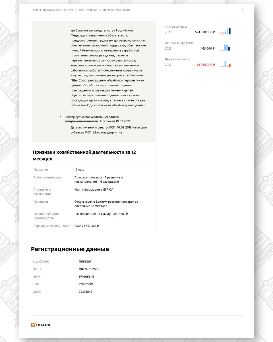 Выписка из СПАРК-Интерфакс (общие сведения) по компании ООО «ФЛОРАНС», лист 2