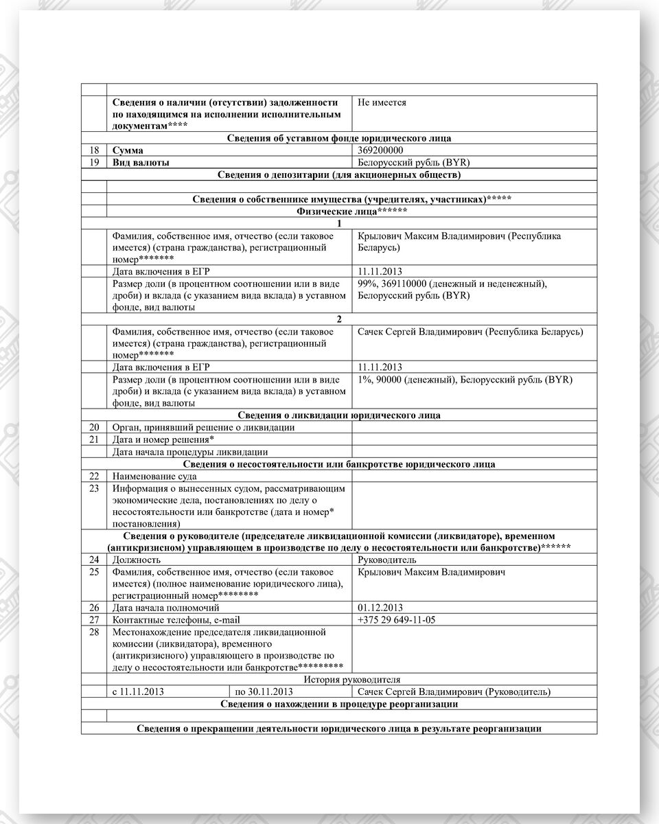Выписка из Единого государственного регистра юридических лиц и индивидуальных предпринимателей на ООО «Бизнесинвест…», лист 2