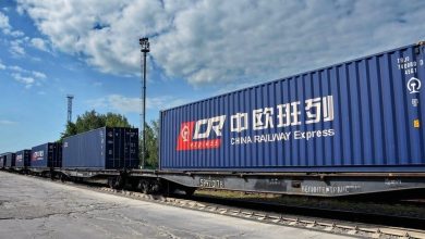 Контейнеры China Railway Express на платформах на станции