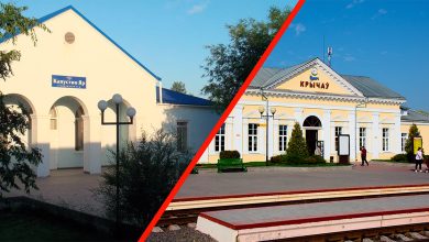 Коллаж: здания вокзалов Капустин Яр и Крычаў