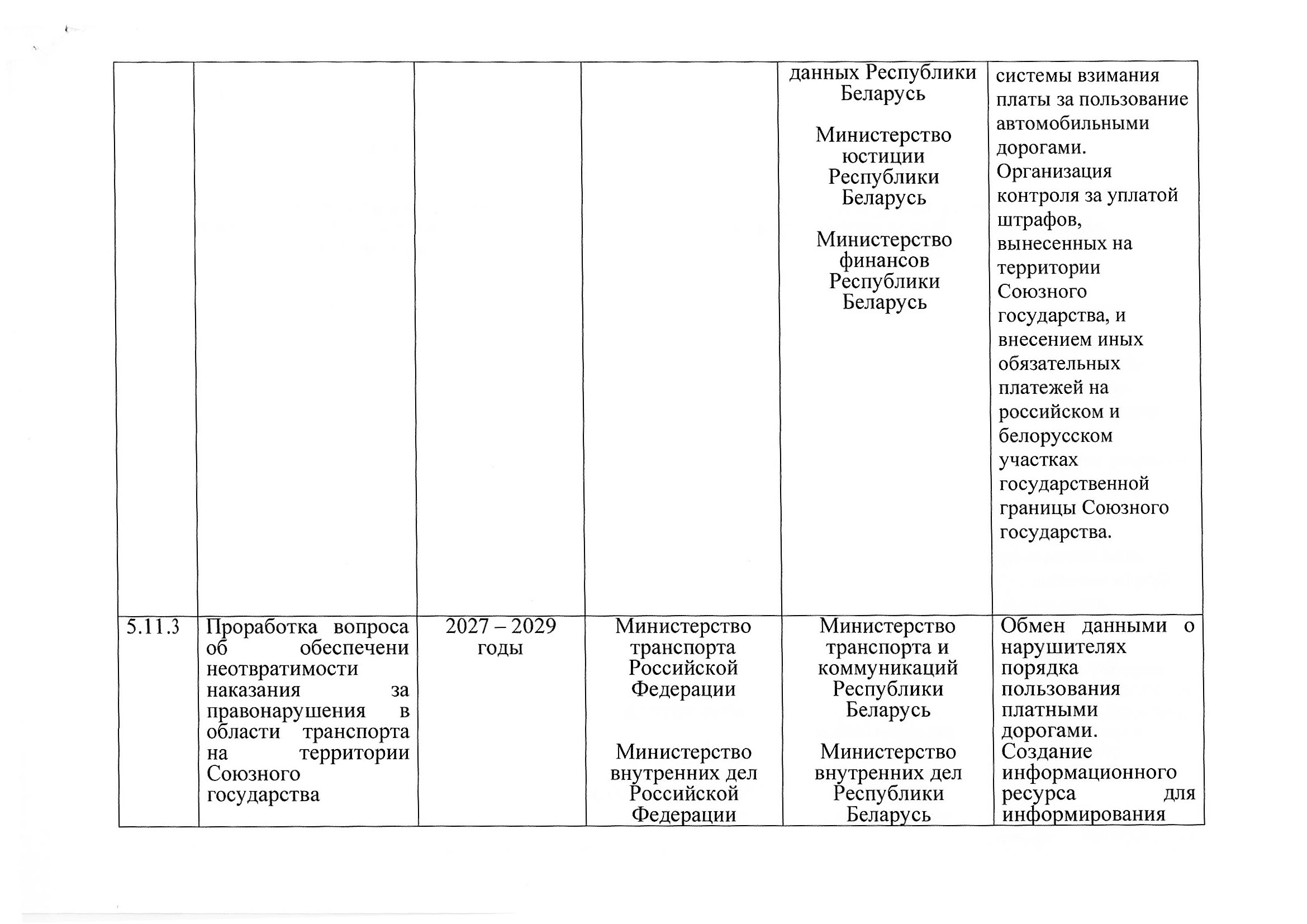 План мероприятий по разделу 5 «Транспорт» Союзного государства на 2027–2029 годы, предложения российской стороны, июль 2026, лист 21